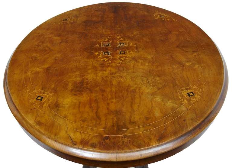 High Victorian 19th Century Victorian Burr Walnut Inlaid Loo Table