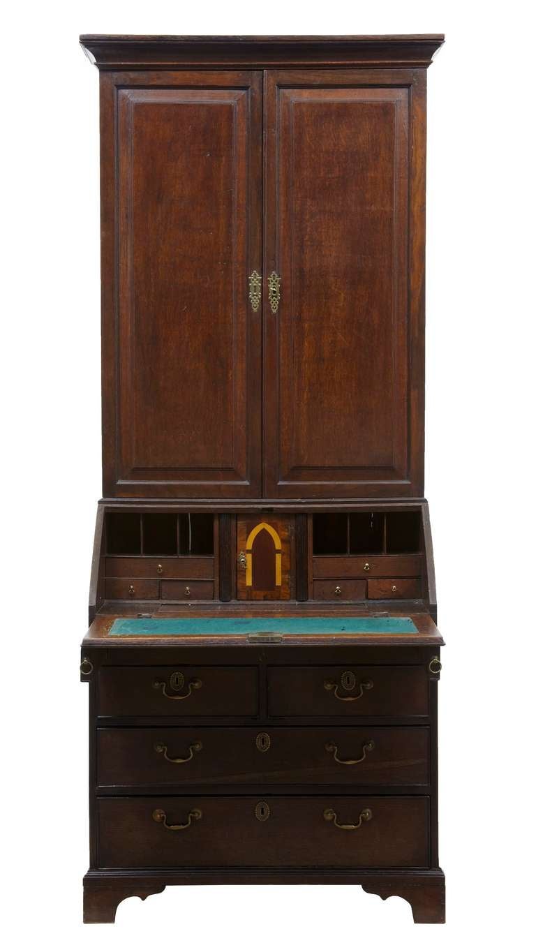 18th Century Oak Bureau Bookcase with Well
