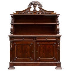 Antique 19th Century Carved Flame Mahogany Dresser Buffet