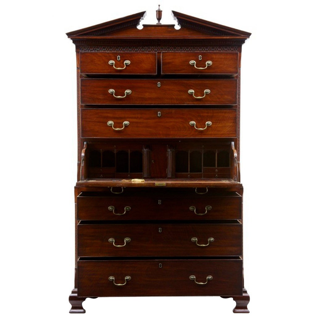 18th Century Antique Chippendale Influenced Mahogany Tallboy