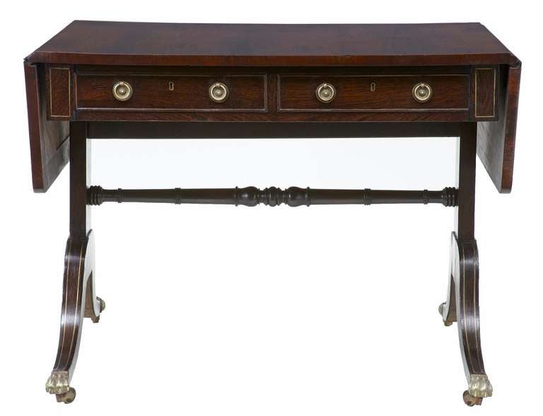 English Regency Early 19th Century Brass Inlaid Rosewood Sofa Table