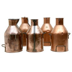 Antique COLLECTION OF 5 BRASS COPPER AND STEEL HOP BOILERS