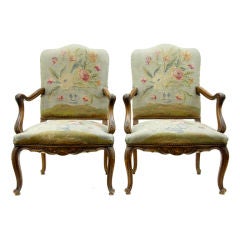 PAIR OF FRENCH WALNUT TAPESTRY ARMCHAIRS