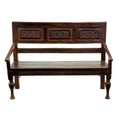 MIDDLE EASTERN SETTLE BENCH WITH CARVED PANELS