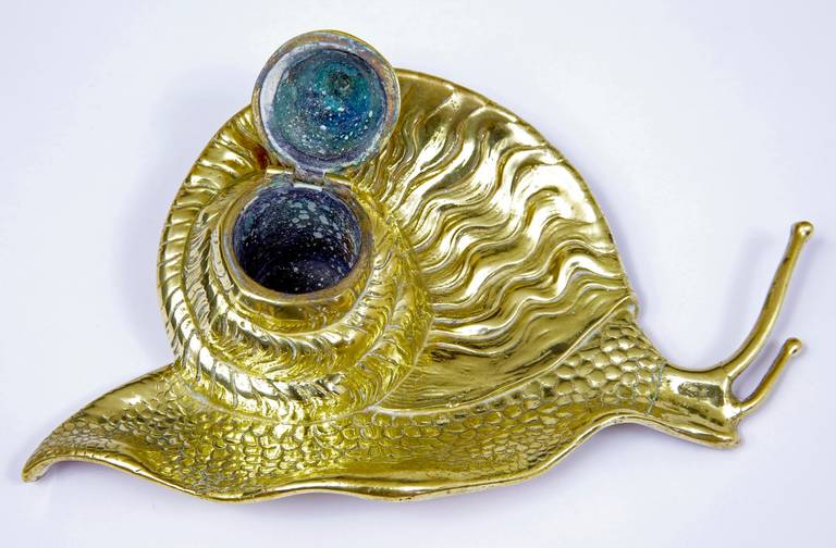 Swedish 19th Century Art Nouveau Novelty Brass Snail Ink Well