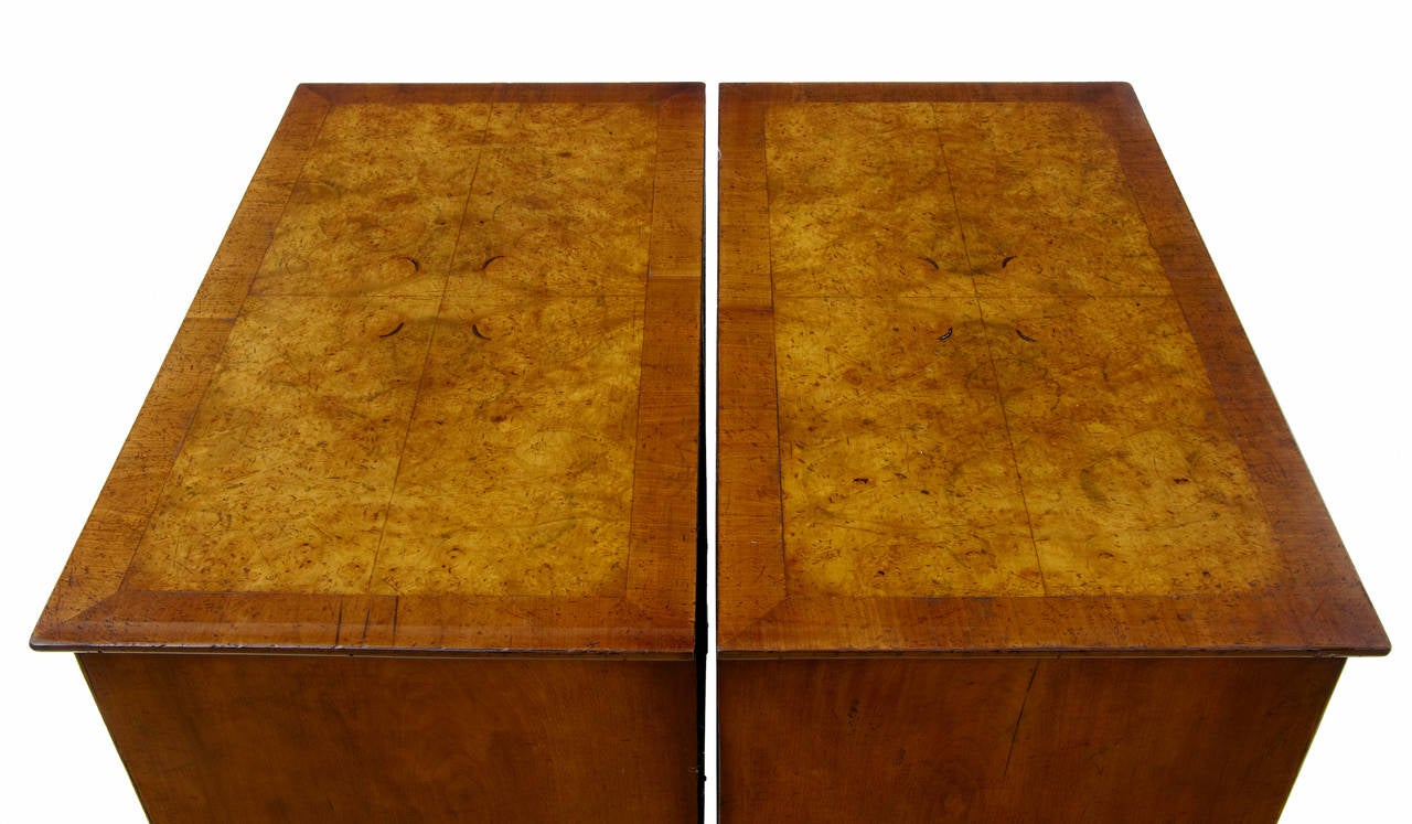 European Pair of Small Walnut Five-Drawer Chest of Drawers
