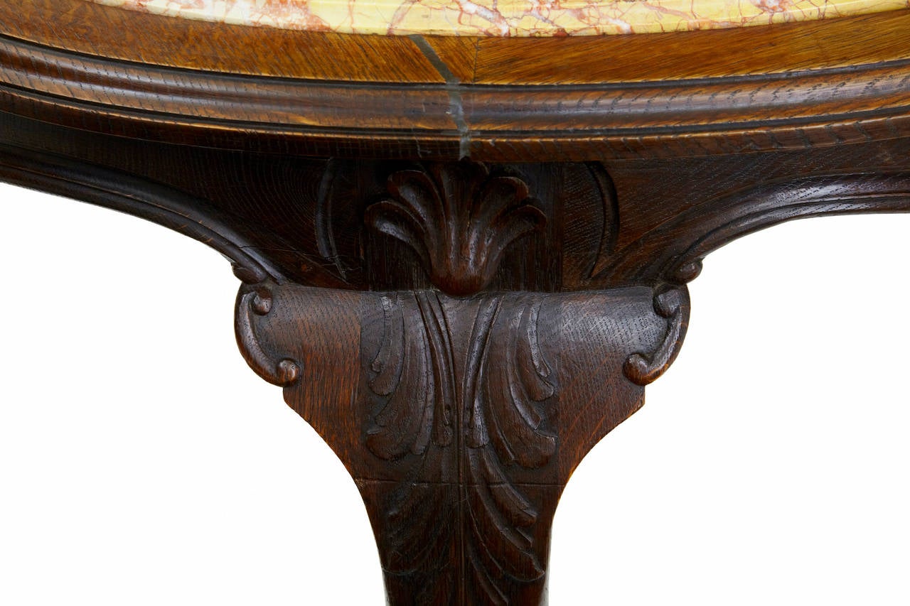 European 19th Century French Oak Marble-Top Center Table