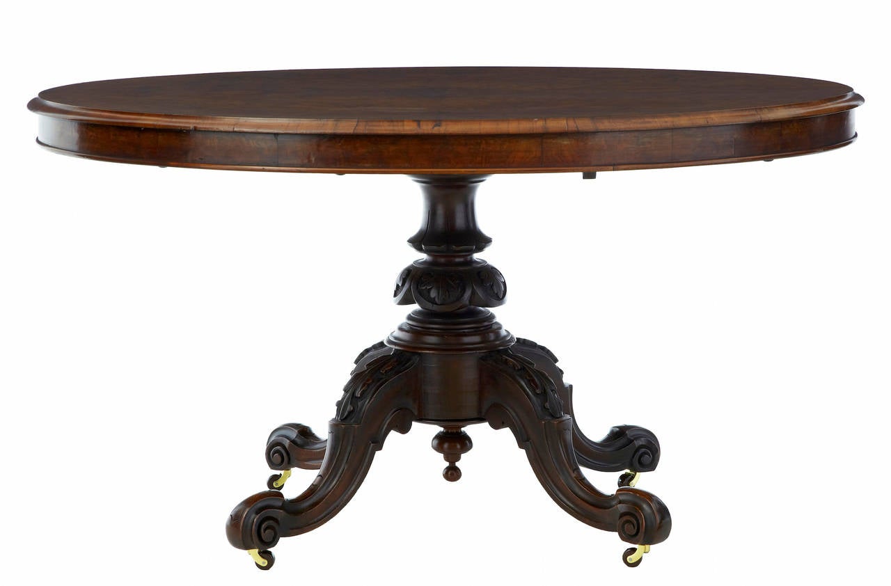 Victorian 19th Century Carved Walnut Oval Tilt-Top Occasional Table