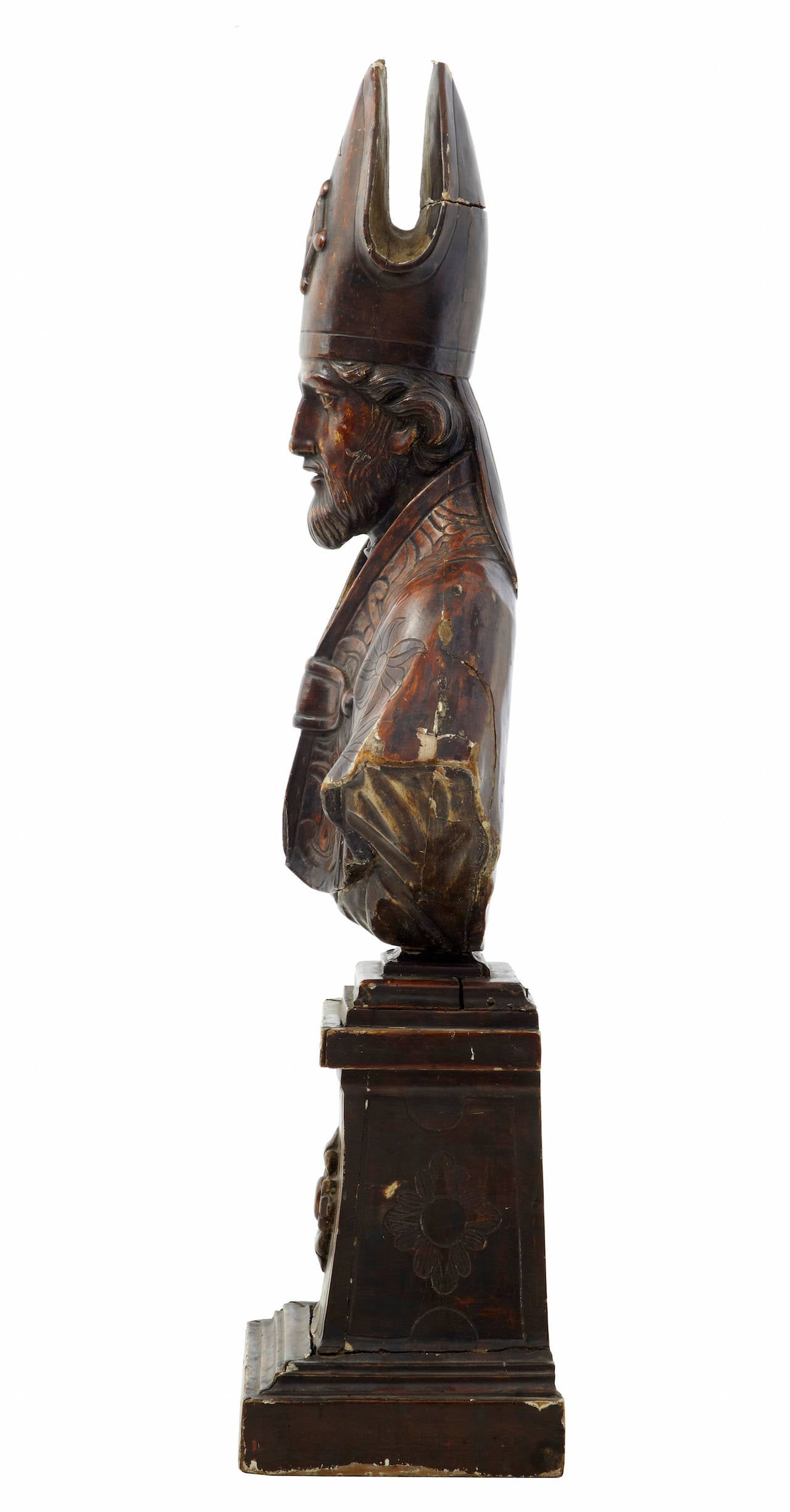 Spanish Colonial 19th Century Spanish Carved Lime Wood Bust of a Bishop