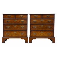 Pair of Small Walnut Five-Drawer Chest of Drawers