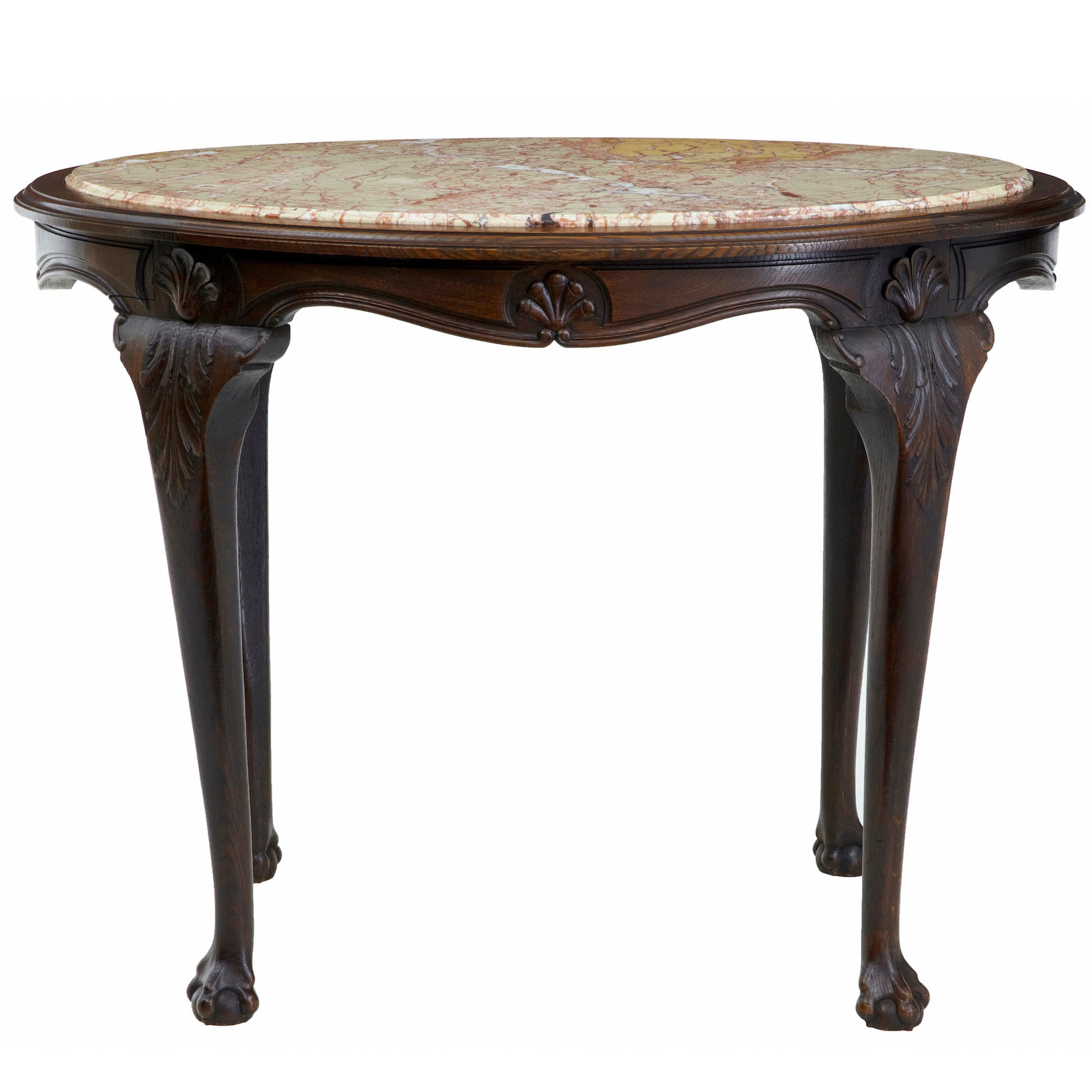 19th Century French Oak Marble-Top Center Table