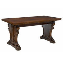 Antique Early 20th Century Italian Influenced Oak Draw-Leaf Dining Table
