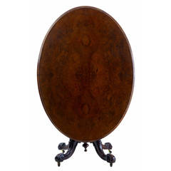 19th Century Carved Walnut Oval Tilt-Top Occasional Table