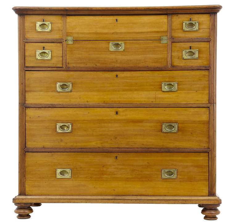 Fantastic colored chest or desk in camphor wood.

Splits in two halves, bottom section houses two large drawers, top section comprises of one large drawer and four small drawers which sit alongside the pullout writing slope/bureau.

The writing