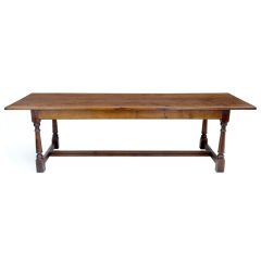 Antique 19TH CENTURY OAK REFECTORY TABLE ON GUNBARRELL LEGS