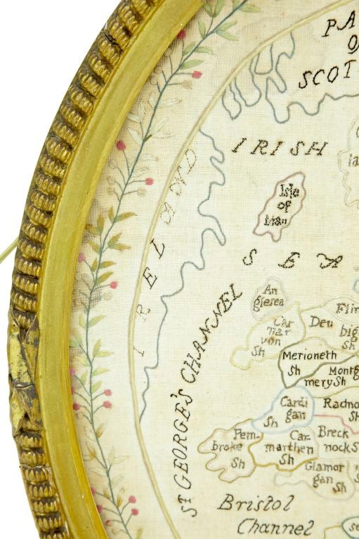 English 18TH CENTURY NEEDLEWORK SAMPLER MAP OF ENGLAND