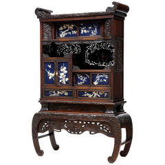 19th Century Carved and Decorated Japanese Display Cabinet on a Stand