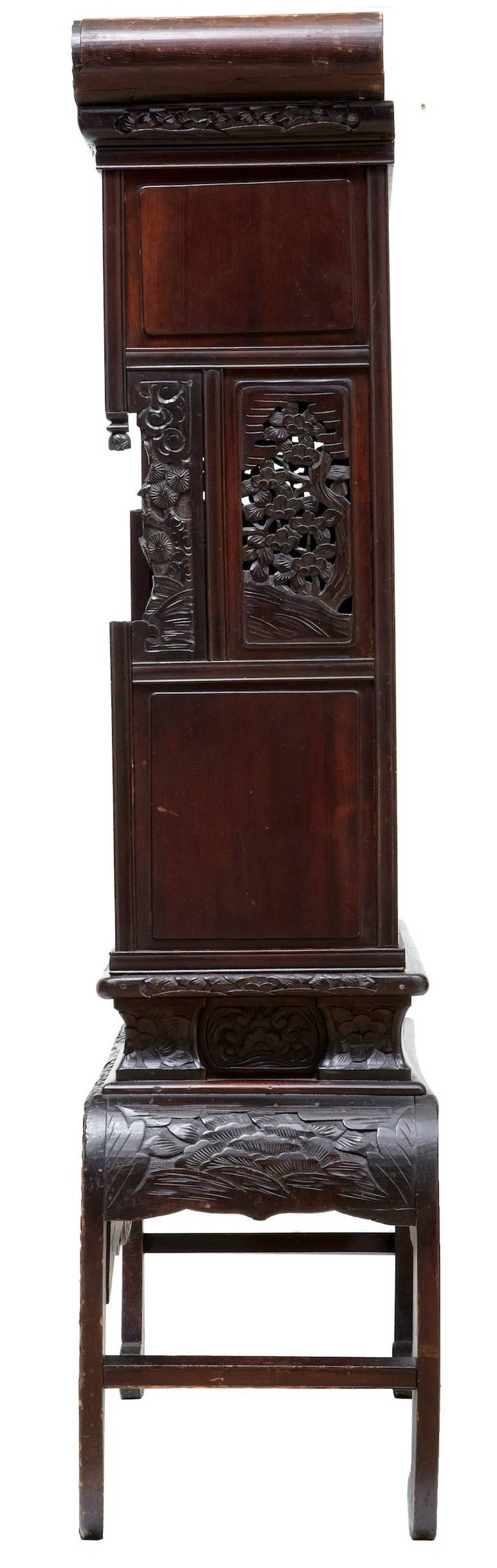 Hardwood 19th Century Carved and Decorated Japanese Display Cabinet on a Stand