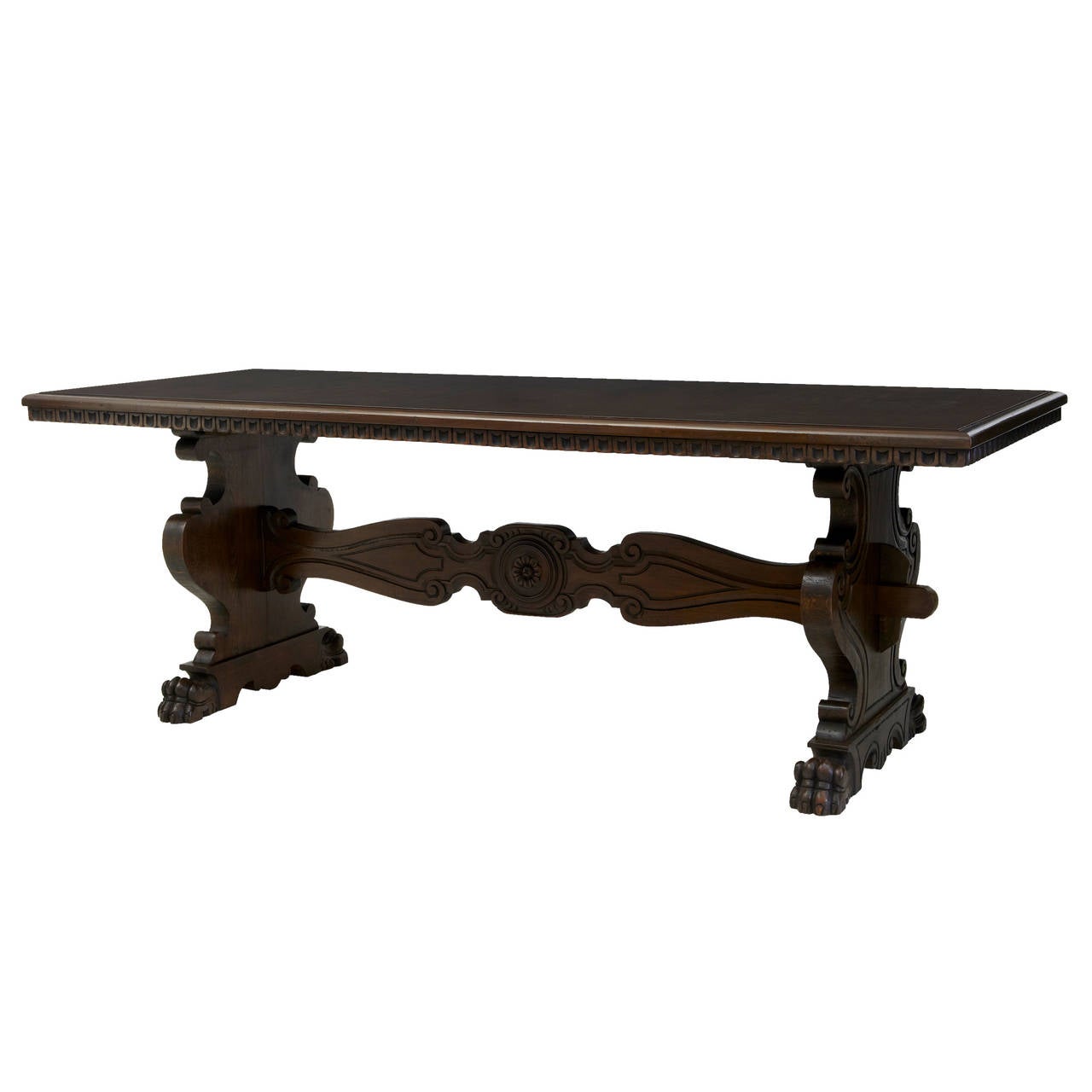 Spanish-style carved-oak refectory table, 1920–29
