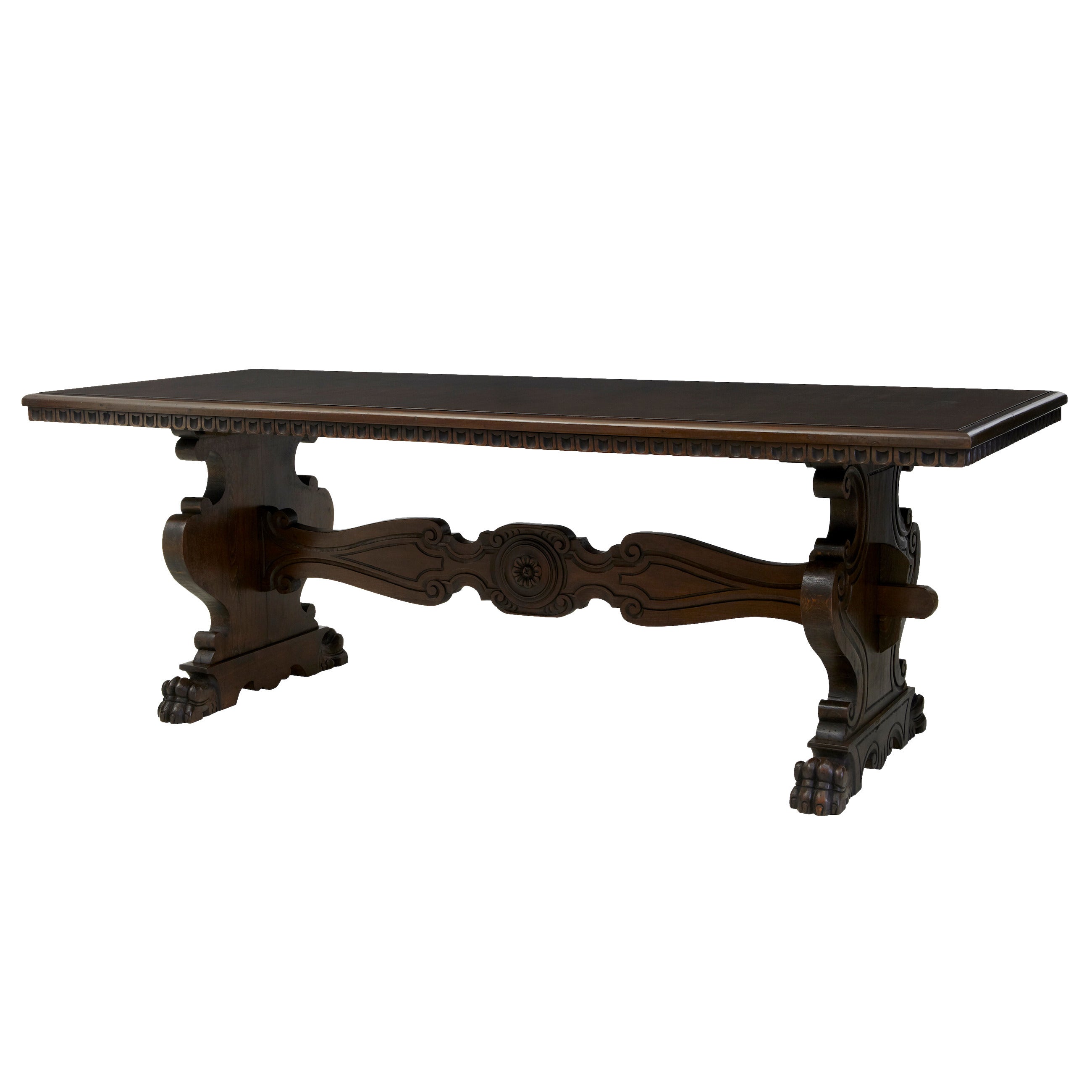 20th Century Carved Oak Spanish Influenced Refectory Dining Table