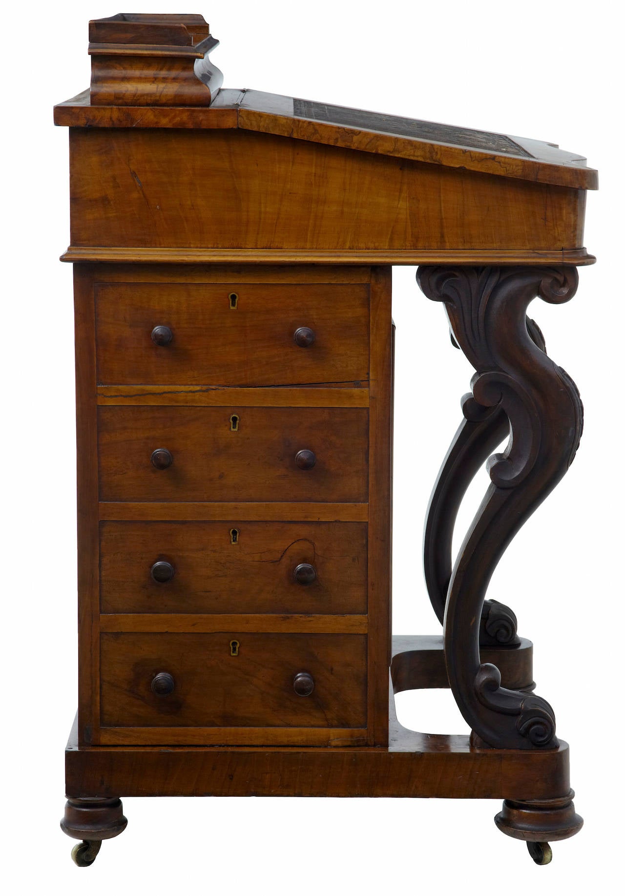 Woodwork 19th Century Victorian Carved Walnut Davenport Writing Desk
