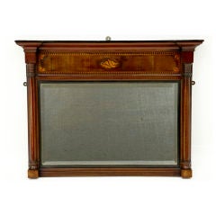 Antique 19TH CENTURY MAHOGANY OVERMANTLE MIRROR WITH INLAY