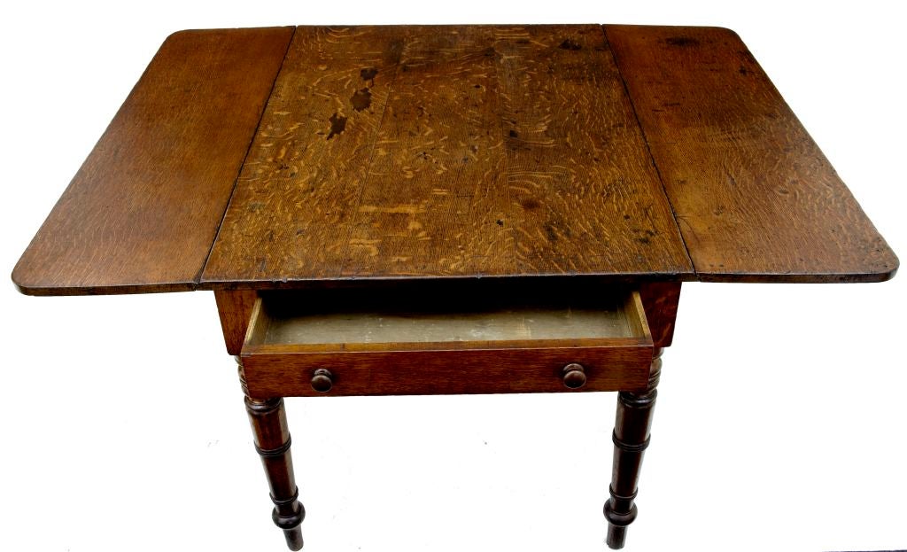 19th Century VICTORIAN OAK DROPLEAF TABLE WITH DRAWER