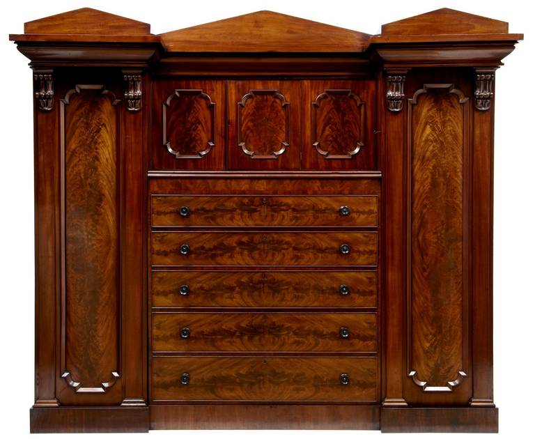 19th Century High Victorian Flame Mahogany Compendium Wardrobe