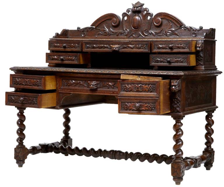 English 19th Century Carved Oak Victorian Library Desk