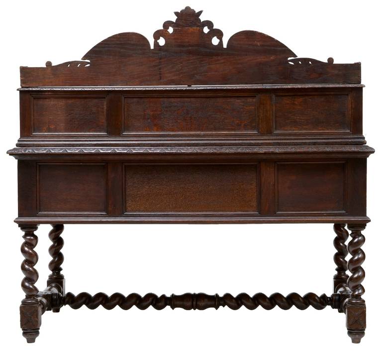 19th Century Carved Oak Victorian Library Desk 1