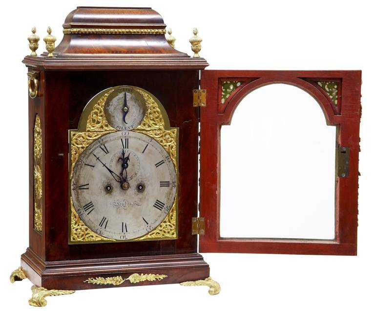 English George III Mahogany Gilt Brass Mounted Bracket Clock by James Taylor of London