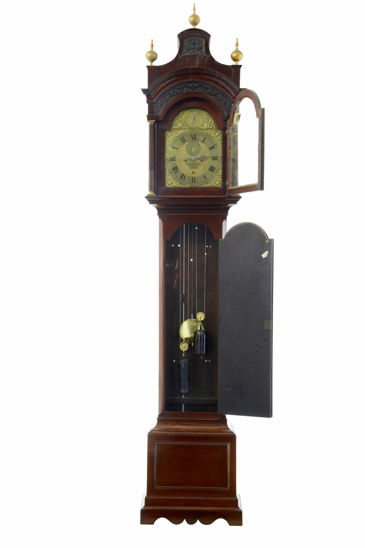 Stunning London longcase clock, circa 1760.The clock with makers mark Conyers Dunlop london, who became a apprentice in 1725 before becoming a master clockmaker in 1758. The movement has been professionally restored. Stunning carved hood,