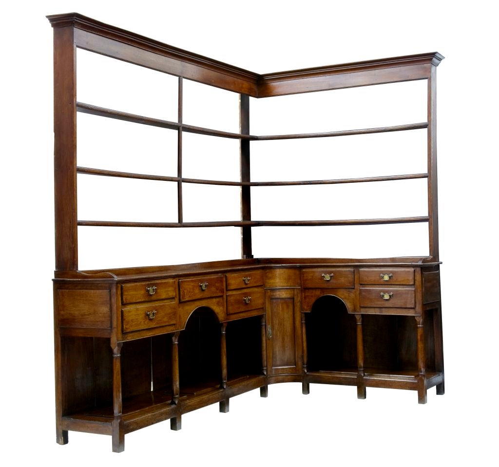 VERY FINE AND RARE OAK CORNER DRESSER AND RACK C 1860