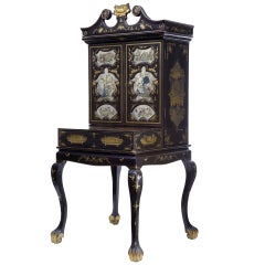 19th Century Chinese Canton Black Laquered Desk Cabinet