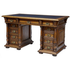 19th Century Carved Oak Pedestal Desk