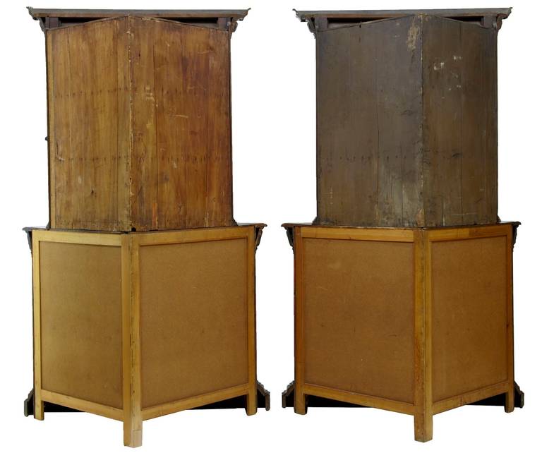 Pair of 19th Century Flemish Carved Oak Corner Cupboards Cabinets 1