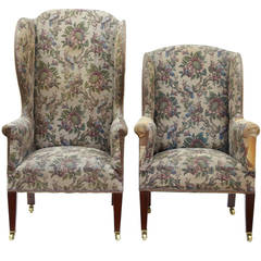 Antique Pair of 19th Century His and Hers Wingback Armchairs