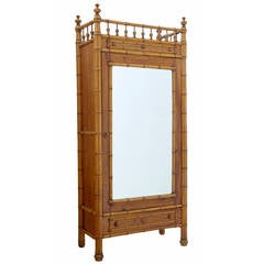 Antique 19th Century French Carved Faux Bamboo Pine Wardrobe Cupboard
