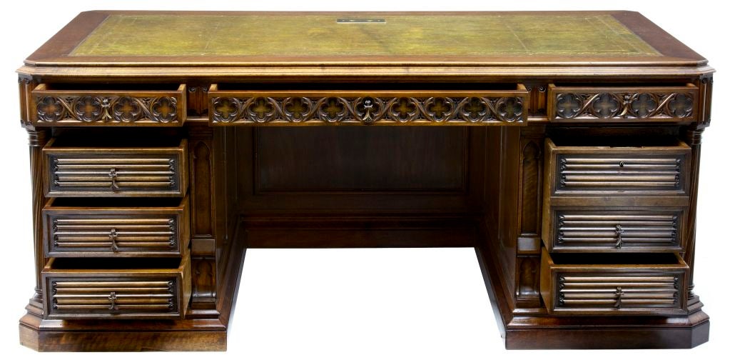 19th Century Pugin Style Mahogany Desk