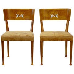 Pair of Art Deco Birch Egyptian Influenced Chairs
