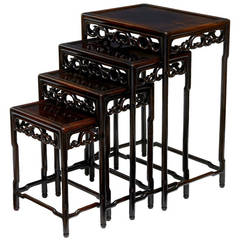 19th Century Carved Chinese Nest of Four Tables
