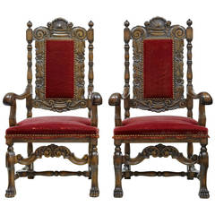 Pair of Early 20th Century Baroque Influenced Carved Armchairs