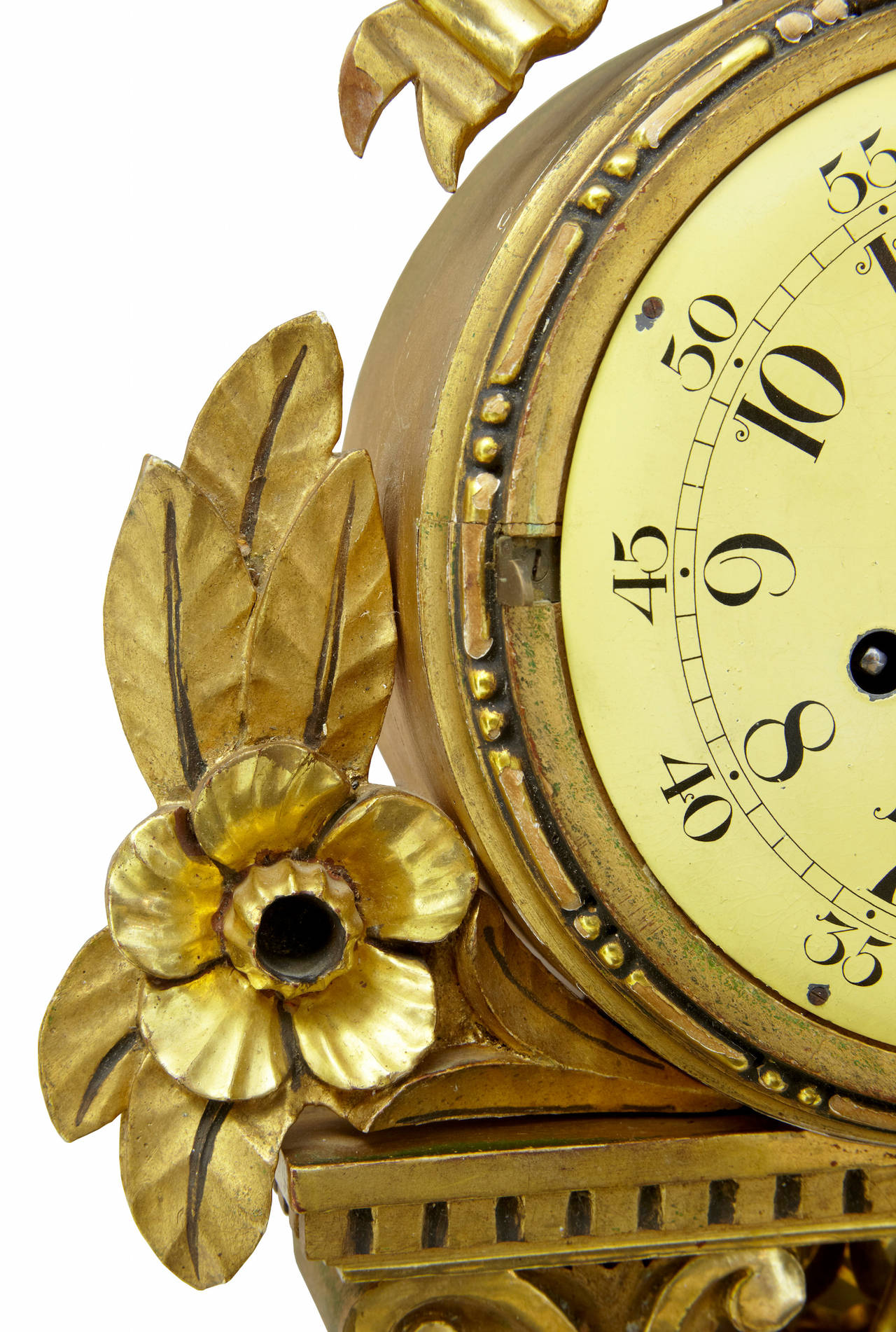 20th century Swedish carved wood gilt wall clock