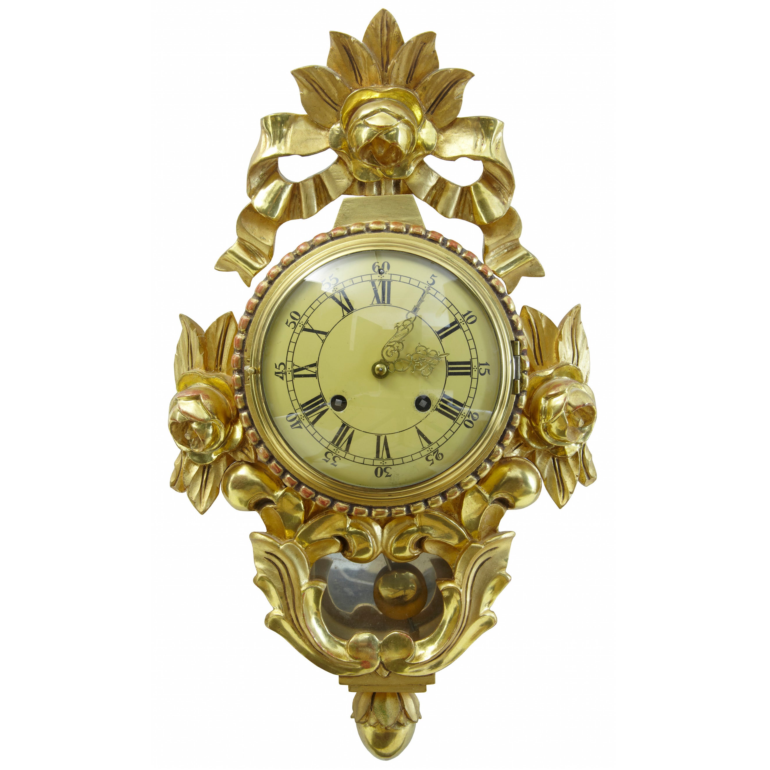 20th Century Swedish Carved Wood Gilt Westerstrand Wall Clock