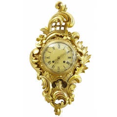 20th Century Swedish Rococo Design Carved Wood Gilt Westerstrand Wall Clock