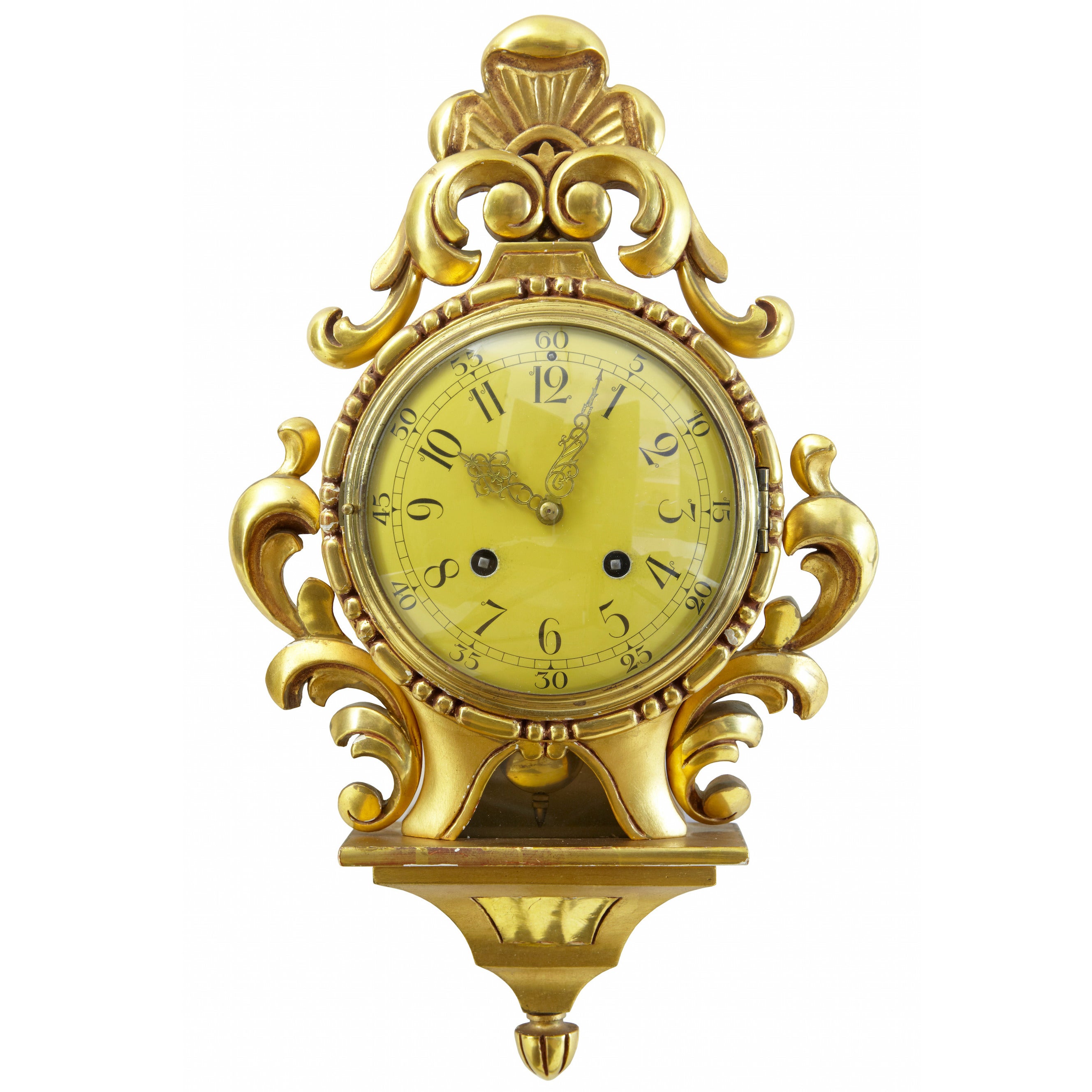 20th Century Swedish Rococo Design Carved Wood Gilt Westerstrand Wall Clock