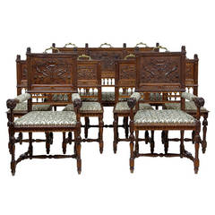 19th Century Flemish Carved Oak Suite of Chairs and Sofa