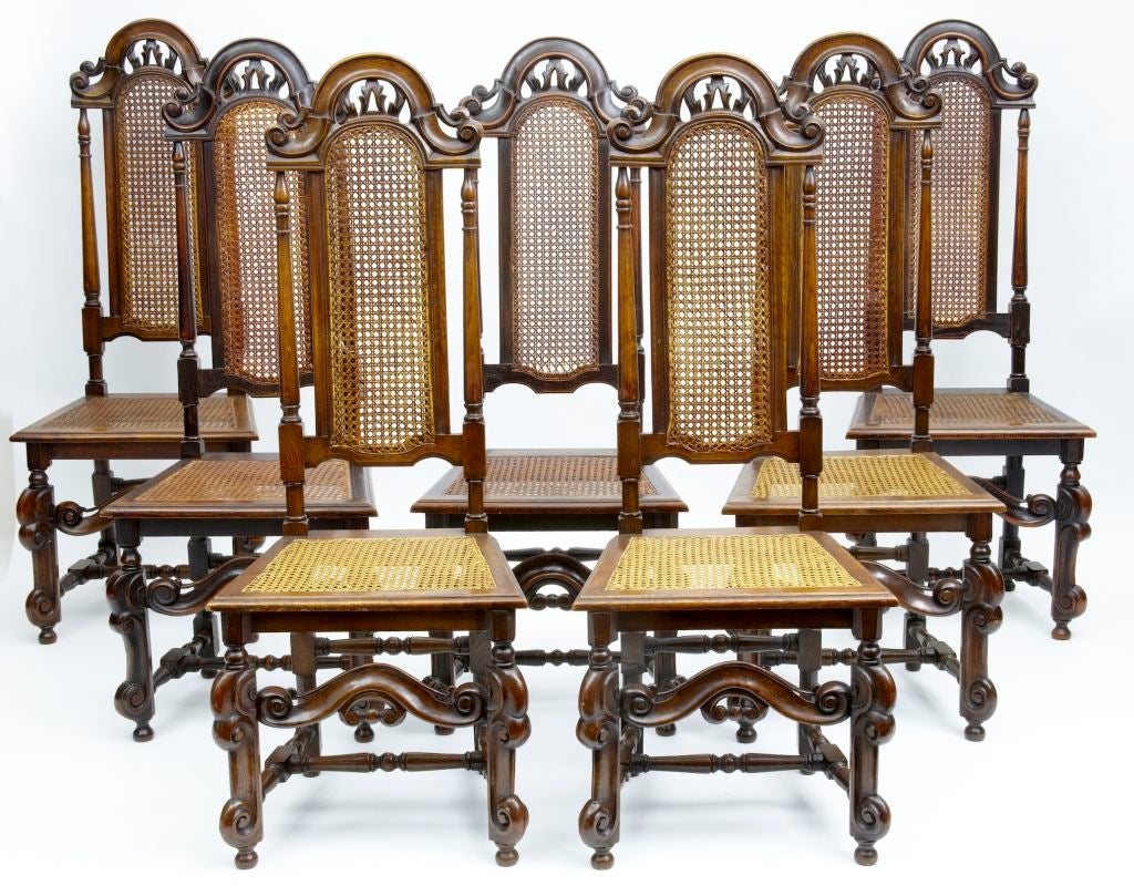 VICTORIAN SET OF 7 + 1 CANE BACK DINING CHAIRS, THESE VICTORIAN CHAIRS ARE IN A JACOBEAN STYLE<br />
<br />
HEIGHT: 50
