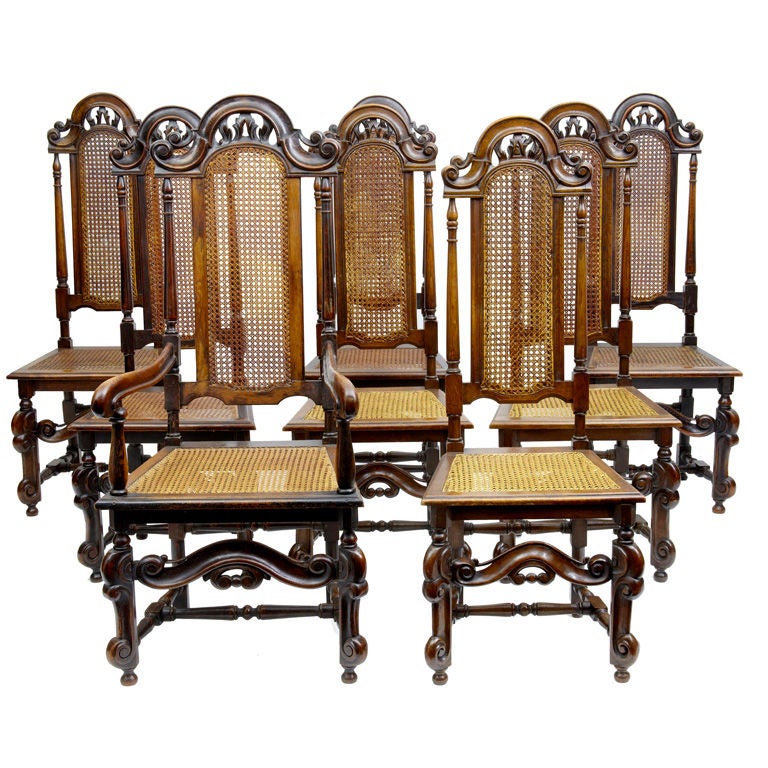 Victorian Set Of 7 + 1 Cane Back Dining Chairs