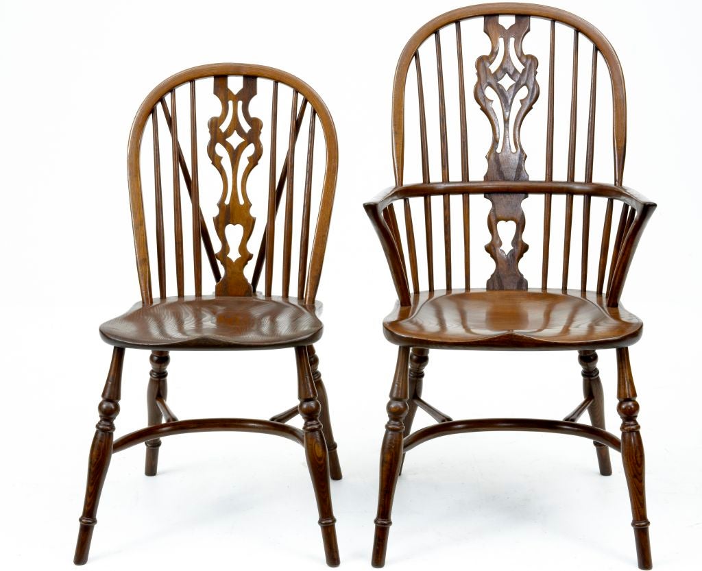 English Set Of 8 Ash And Elm Windsor Dining Chairs